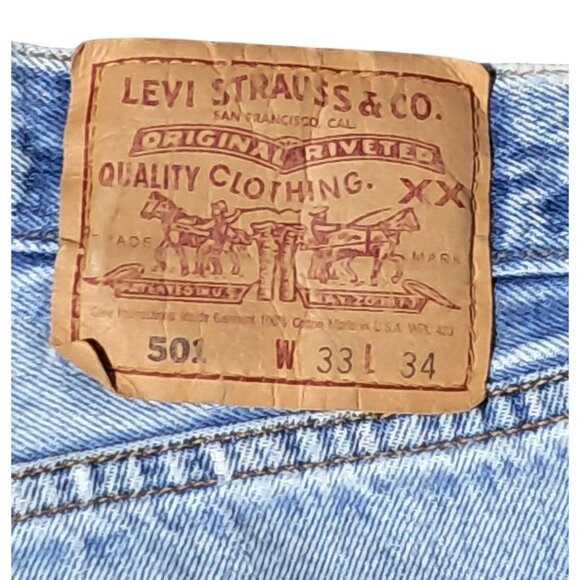 VIntage Levis 501 Jeans 90s Mens Actual 31 Tagged 33 Button Fly Distressed Fraye - Picture 7 of 15